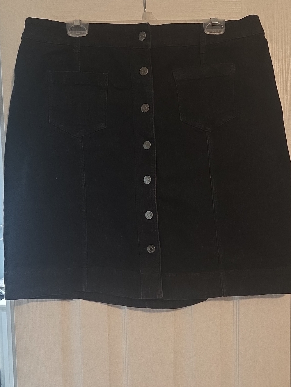 Chaps Black Denim Button-Front Mini Skirt